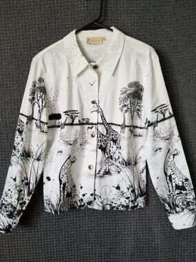 Impulse California Jacket Button Up Long Sleeve Cropped Safari Giraffe M Vintage